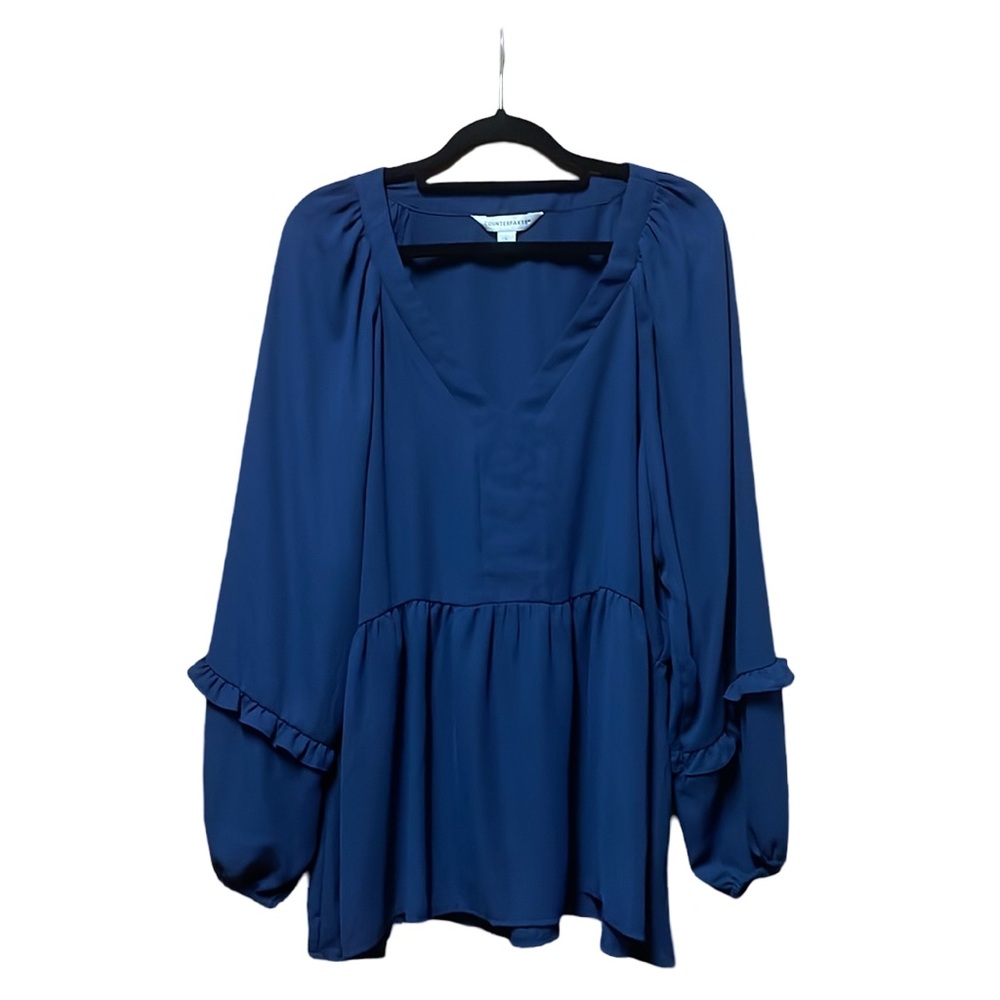 Counterparts V Neck Blouse - Blue - Size L